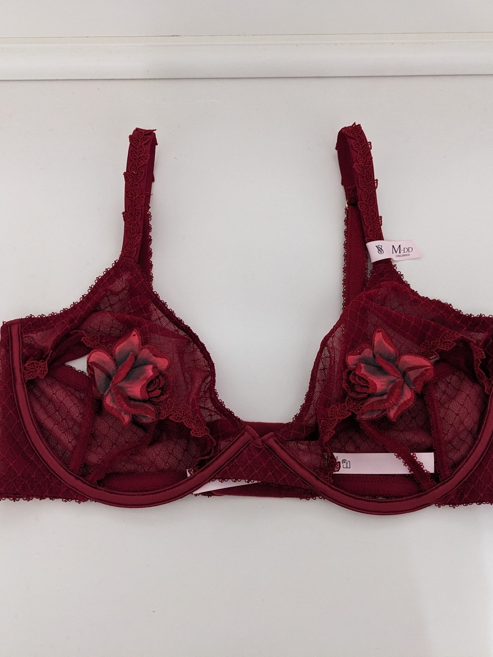 NWT! Victoria's Secret Very Sexy Bra Deep Red Floral Rose Applique M - DD